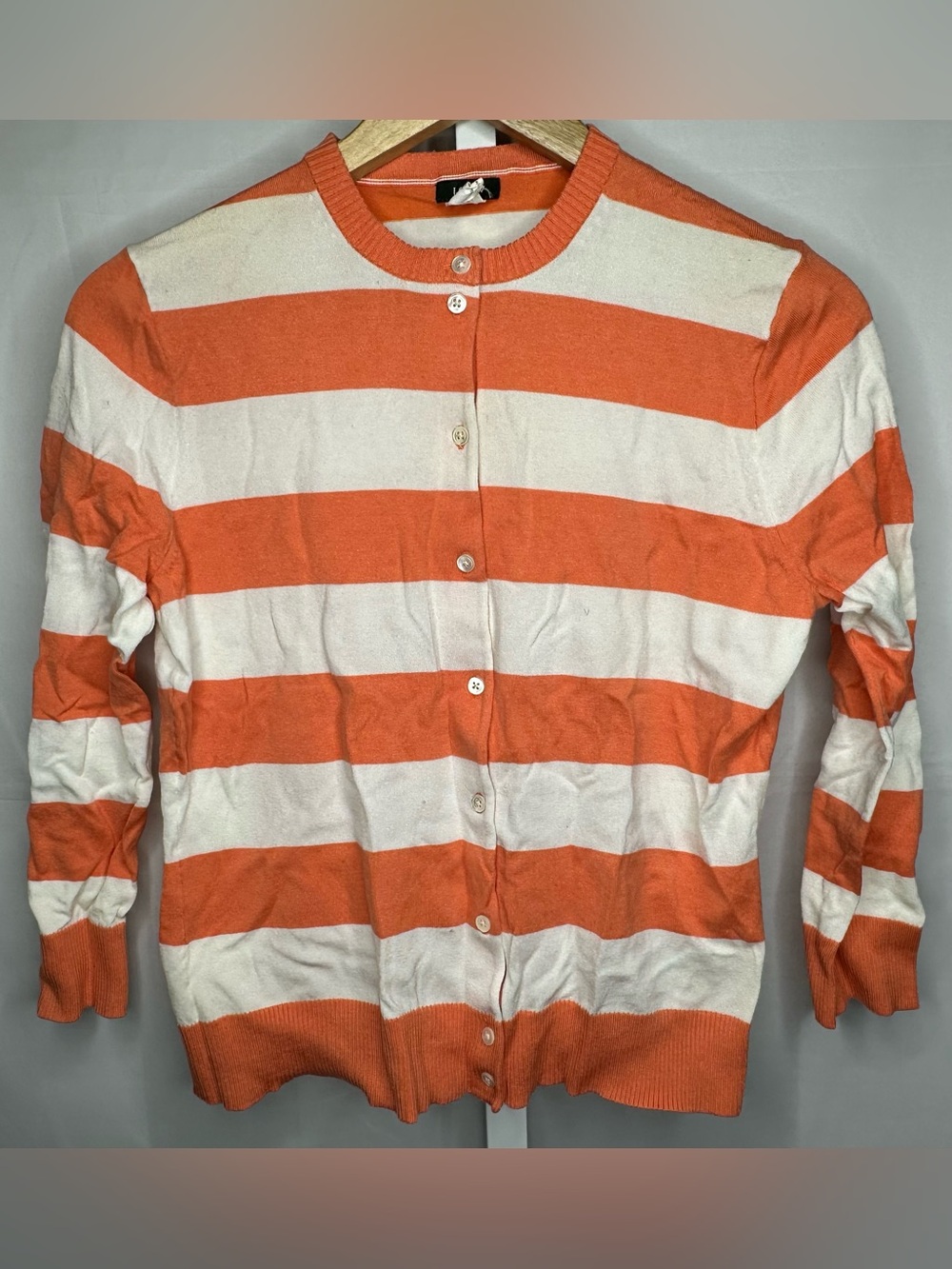 J.Crew women’s orange and white stripe button-front cardigan